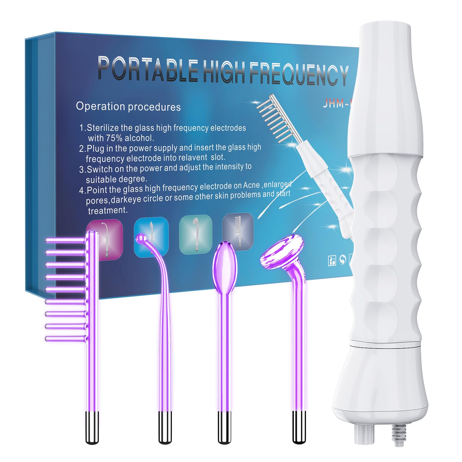 Blayram High F-requency Wand, Portable Light Therapy High F-requency Facial Skin Tightening Wand Machine, 4 Violet Glass Tubes for Acne,Wrinkle,Anti Aging,Hair （Purple）