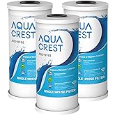 AQUA CREST FXHTC Whole House Water Filter, Well Water Filter Replacement for GE® FXHTC, GXWH40L, American Plumber W10-PR, Culligan® RFC-BBSA, W10-BC, Carbon Filters, 5 Micron, Pack of 3