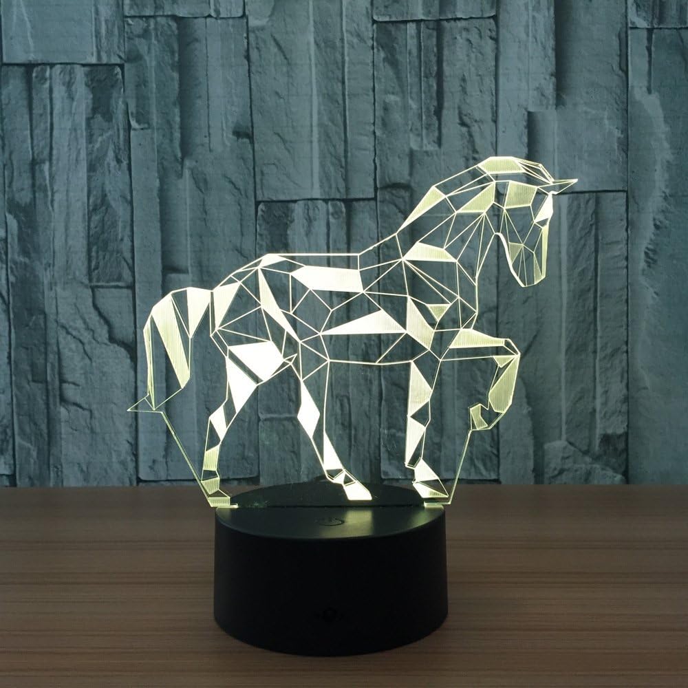 Fissen 3d Cheval Led Lampe Dillusion Optique Lampe Lumiere De Nuit Avec Cable Usb Et 7 Couleurs Decoration Pour Enfant Chambre Chevet Table De Bebe Enfant Cadeau De Noel Fete Anniversaire Lampes