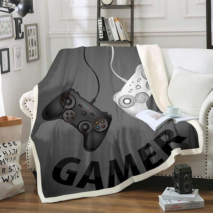 Grey Gaming Throw Blanket Gamer Gift for Boys Bed Blanket Kids Girls