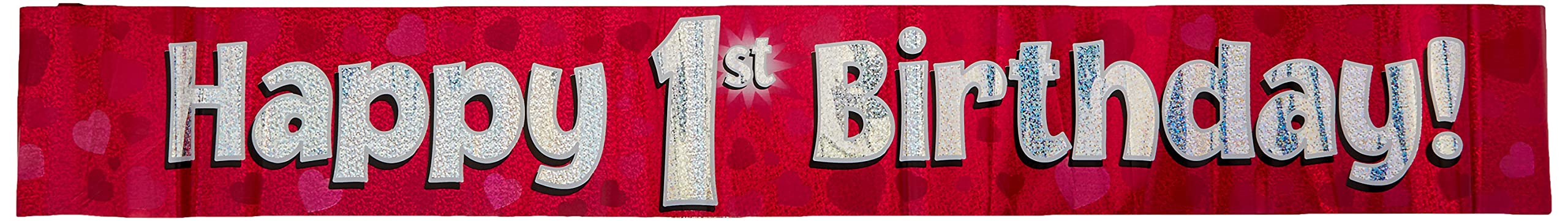 9ft Banner Happy 1st Birthday Pink holographic