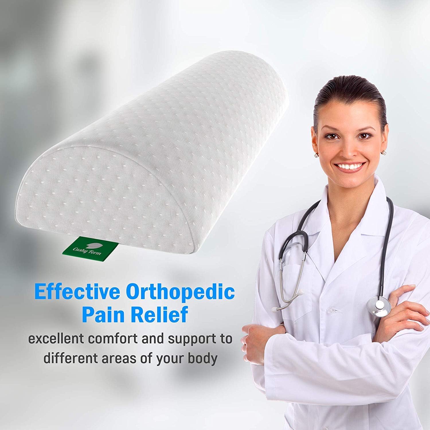 Half Moon Bolster Pillow - Knee Pillow for Back Pain Relief - Best Support for Sleeping on Side, Stomach or Back - 100% Memory Foam Semi Roll Leg Pillow with Washable Cover (XL, White): Home & Kitchen
