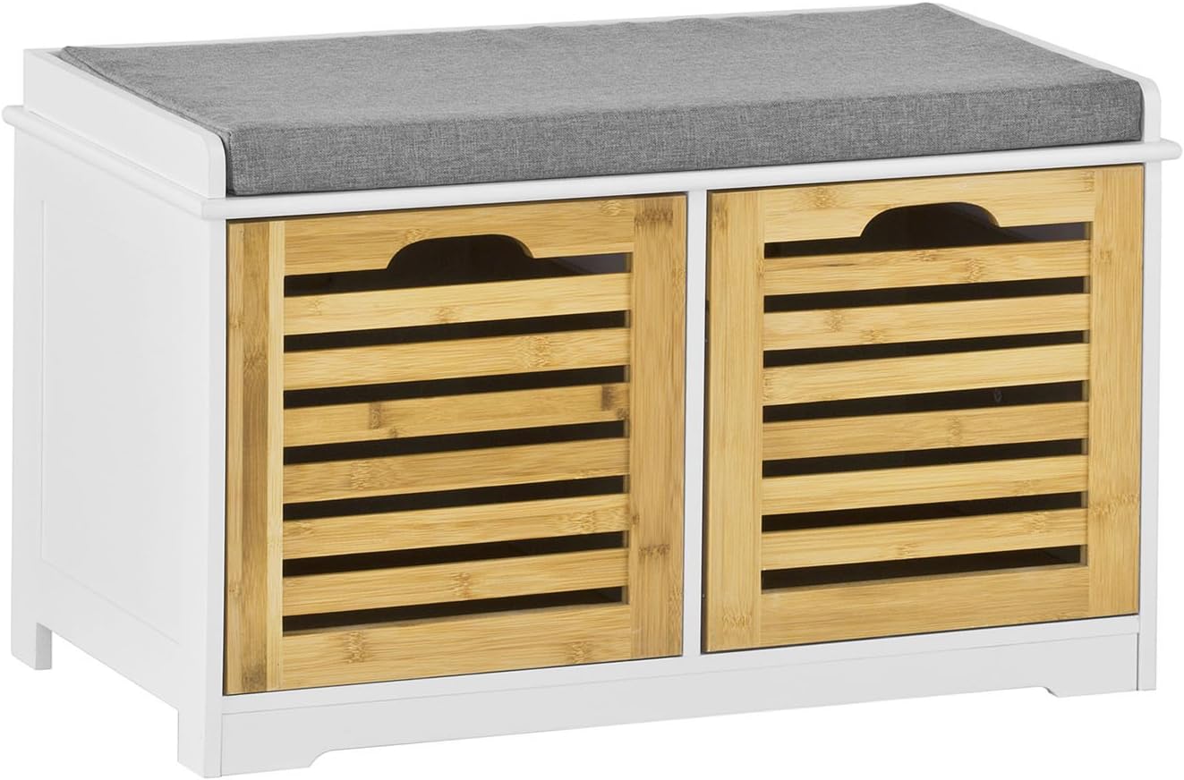 SoBuy FSR23-WN - Banco de organización con cojín Forrado y 2 cestas