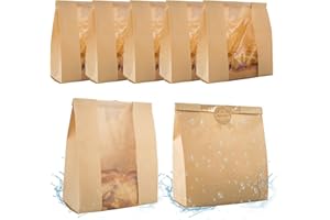 YMTLJHDSY 50 Pcs Bread Bags for Homemade Bread With Window Sourdough Paper bread Bags.(13.7x8.2x3.7 in),Packaging & Storage of Baked Goods Suitable for Bakers.Package includes 60 Cute Sealing Stickers.