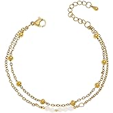 BXDA Gold Beads Chain Layered Bracelets for Women, Boho Handmade Adjustable Rainbow Gemstone Quartz Crystal Natural Healing Stone Bracelet Prom Jewelry Gifts.