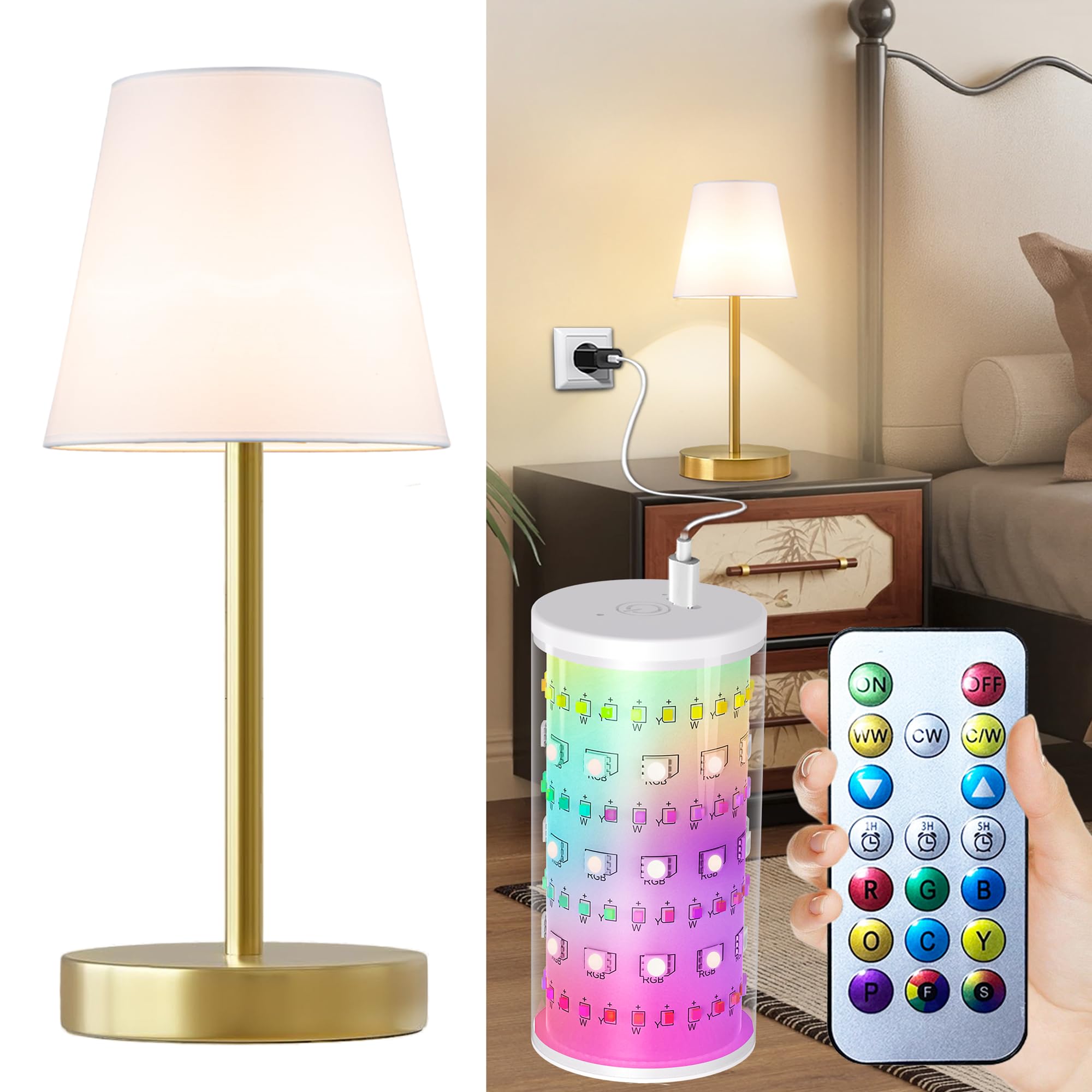 Photo 1 of 1 Pack Cordless Table Lamp Rechargeable, 10000 mAh Portable LED Battery Operated Lamp with Remote Control, 10 Colors Dimmable Touch Desk Light with Timer for Bedside Night Light Outdoor Patio Camping