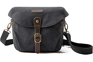 Camera Bag, BAGSMART SLR DSLR Canvas Camera Case, Vintage Padded Camera Shoulder Bag with Rain Cover for Women, Men, Black