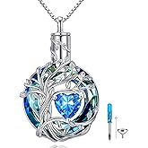 TOUPOP Tree of Life Urn Necklaces for Ashes Birthstone Cremation Jewelry 925 Sterling Silver Crystal Memorial Keepsake Funeral Jewelry for Women (with Funnel Filler)