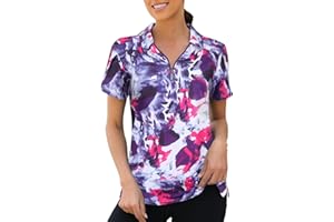 Viracy Womens Golf Polo Shirts 1/4 Zip Up Overlap Short Sleeve Quick Dry Workout Tops