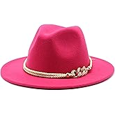 Gossifan Lady Fashion Wide Brim Felt Fedora Panama Hat with Ring Belt