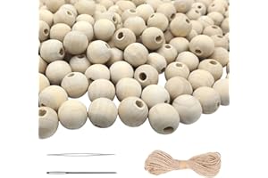 SMANTA 16mm Wooden Round Beads for Crafts, Unfinished Log Color Wooden Spacer Beads with 10 Meter Hemp Rope for Bracelets Jewelry Making DIY Farmhouse Decor - 200 Pieces