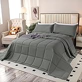SOULOOOE Oversized California King Comforter Set 120x120, Extra Large King Size Quilts 3 Pieces Lightweight Reversible Down Alternative Comforter for All Season with 8 Corner Tabs -Gray