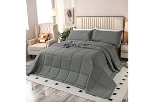 SOULOOOE Oversized King PLus Comforter 128x120 Extra Large King Size Quilts 3 Pieces Lightweight Reversible Down Alternative Bedspreads for All Season with 8 Corner Tabs Blanket Grey