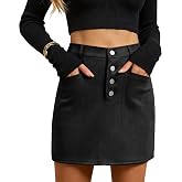 Biodeer Women's High Waisted Suede Skirt Button Front A-Line Mini Skirts with Pockets Autumn Winter Short Skirt