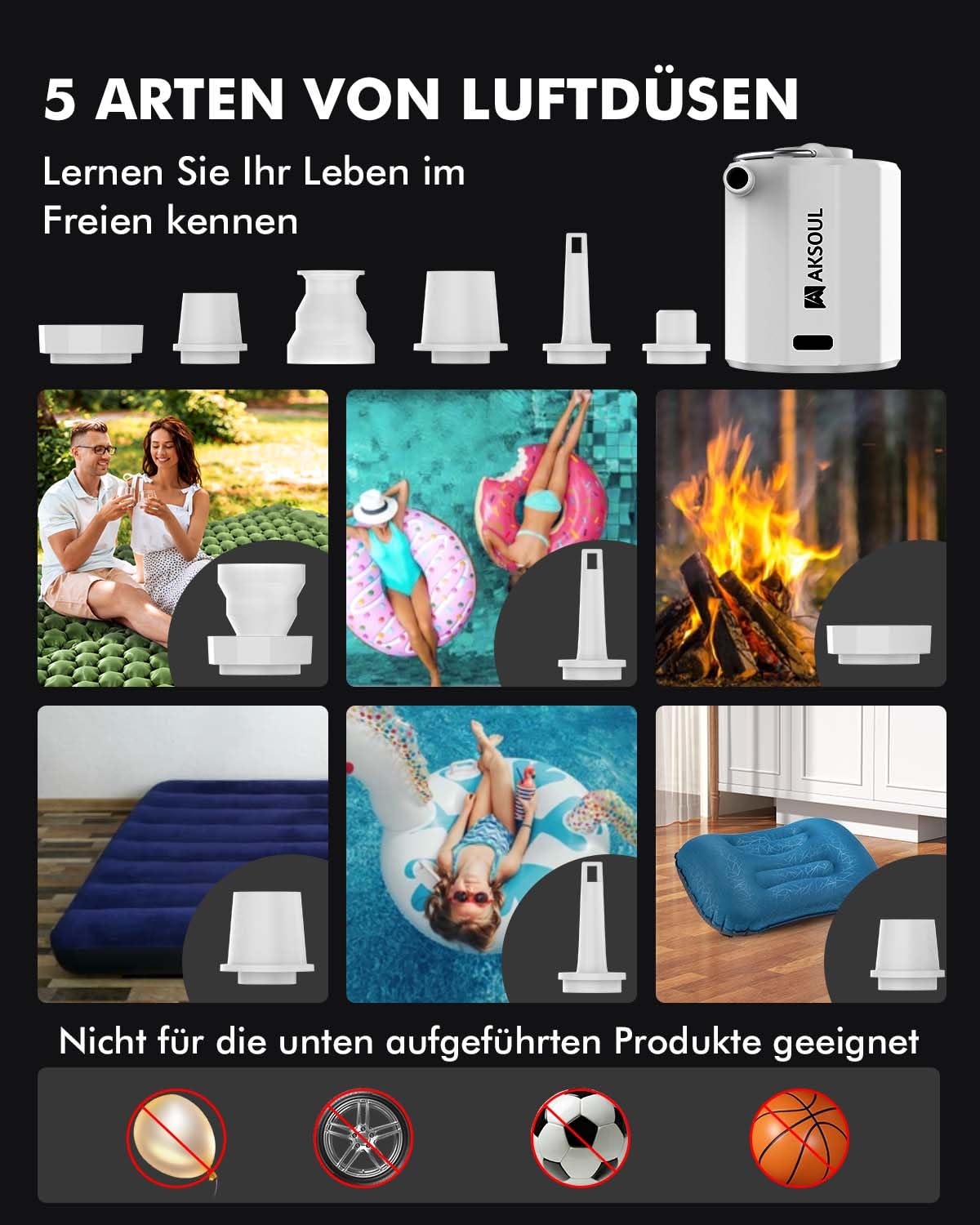 Elektrische Luftpumpe Akku Pumpe für luftmatratze: Mini Portable Electric Air Tiny Pump USB Batterie Elektrisch Klein Elektropumpe kleine Kompressor mit Licht für Pool Camping Matratze Luftbett 6