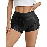 SHENHE Women's Y2k Faux Leather Micro Shorts Ruched Low Rise Sexy Skinny Mini Shorts Hot Pants