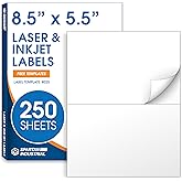 8.5" X 5.5" Printable Half-Sheet Shipping Labels for Inkjet and Laser Printers - 250 Sheets, 500 Custom Stickers for Mailing, Packages, and Address Labels - Spartan Industrial Template R025