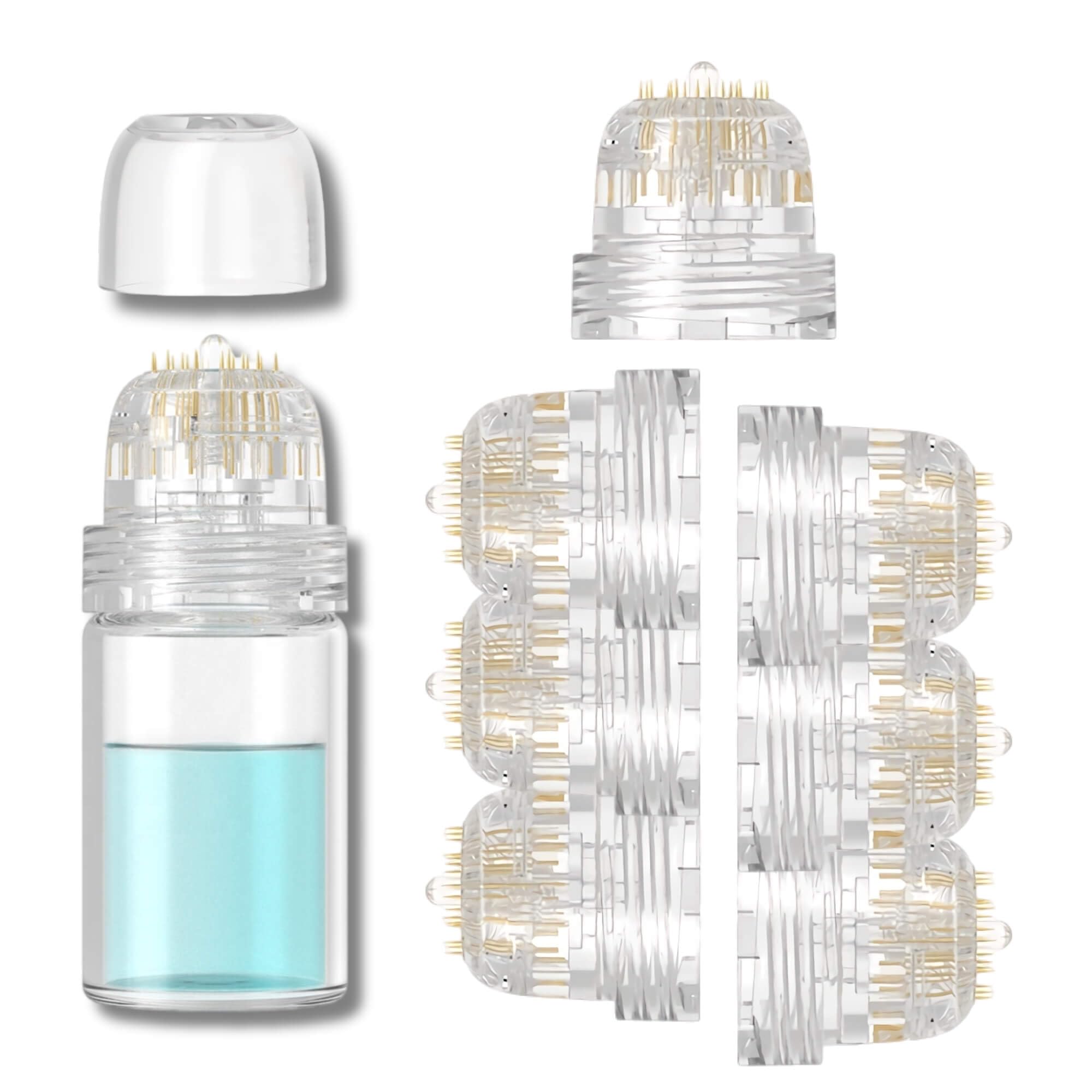 Hydra Needle HN20, Derma Needle Stamp with 7 Hydraneedling Replacement Heads, Reusable Serum Applicator Microneedling Hydro Stamper Bottle - Professional Facial Tool - 20Pin Needle At-home Use