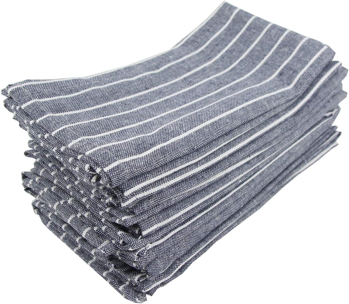 INFEI Soft White Striped Linen Cotton Dinner Cloth Napkins - Set of 12 (40 x 30 cm) - for Events & Home Use (Navy): Home & Kitchen