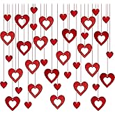 40 Pcs Valentine's Day Decorations Glitter Red Heart Hanging Swirls - Wedding Party Supplies Decorations, Anniversary, Ceiling Decor.
