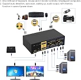 CKLau 2 Port Dual Monitor Displayport KVM Switch 4K@60Hz USB Hub Audio Cables view 2