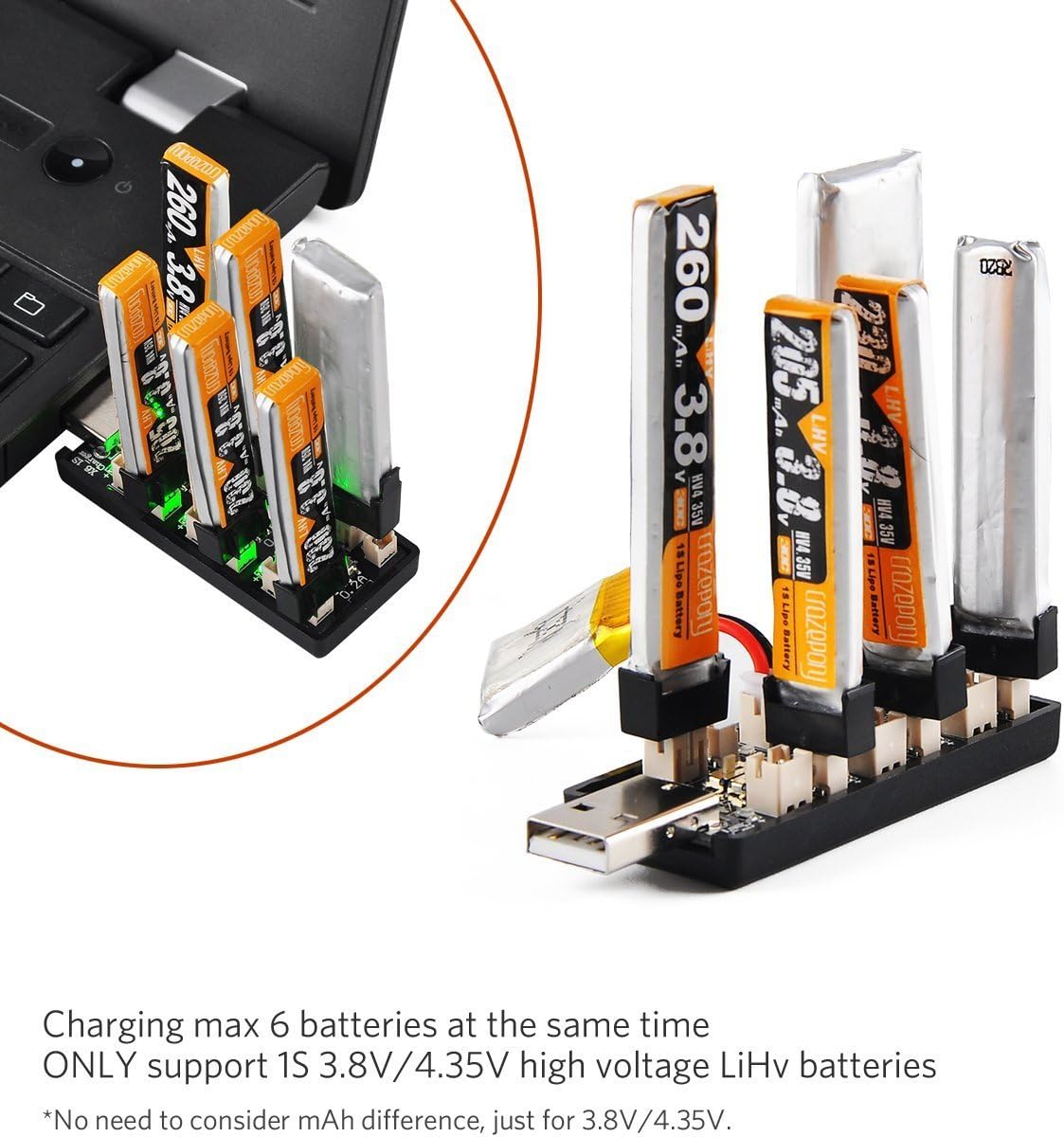 Upgrade 1S LiPo Battery USB 3.8V/4.35V Charger 6 Channel 1S LiHV Charger for EMAX Tinyhawk Blade Inductrix Tiny Whoop Inductrix FPV Plus Battery Micro JST 1.25 JST-PH 2.0 mCX mCPX Connectors: Toys & Games