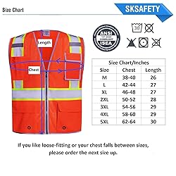 SKSAFETY 10 Pockets Safety Vest, Class 2 High