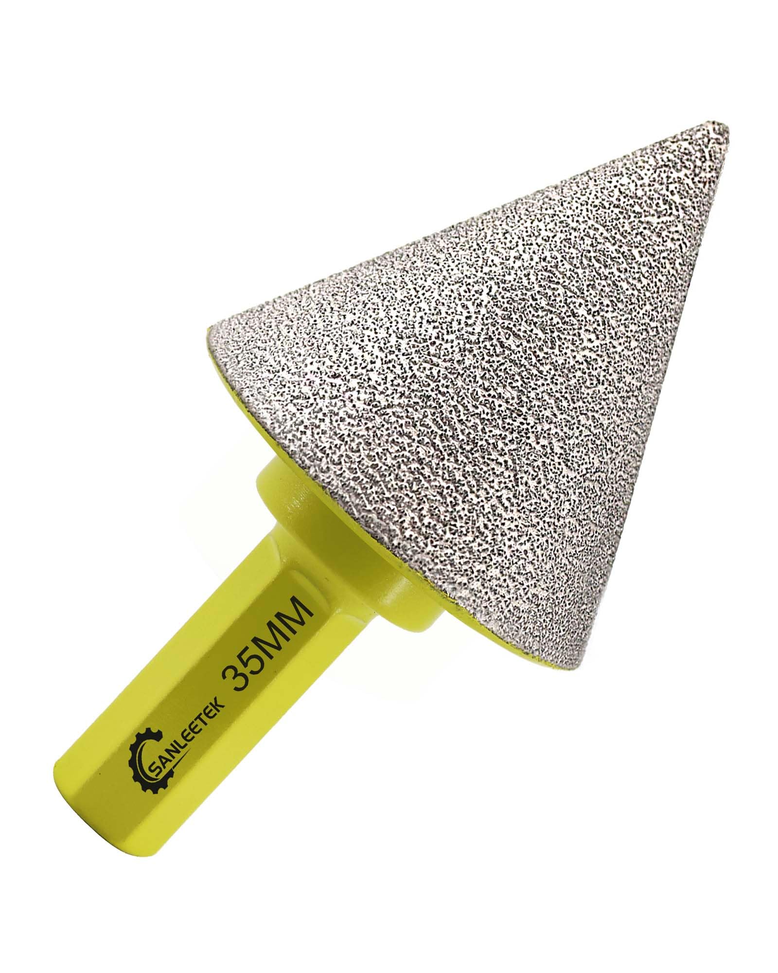 Diamond Beveling Chamfer Bits 35mm SANLEETEK Cone Tile Bits with Hex Shank for Shaping Enlarging Grinding Existing Holes in Tile Porcelain Ceramic Granite Marble