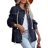 Ebifin Womens Military Anorak Jacket Zip Up Snap Buttons Lightweight Safari Utility Coat Outwear With Pockets