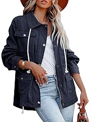 Ebifin Women's Military Anorak Jacket Zip Up Snap