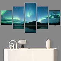 SIGNWIN 5 Panel Canvas Wall Art Astronomy & Space Contemporary Cosmic Dramatic Green Group Photography Realism Ultra for Home Decorations Ready to Hang - 60