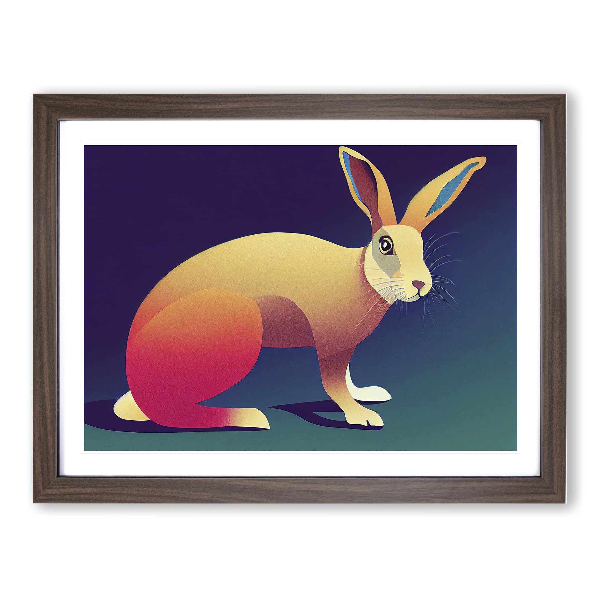 Modern Art Rabbit Abstract Framed Print | A3 Walnut Framed Wall Art | Ready to Hang | Abstract Animal Picture | Living Room Bedroom Lounge Office