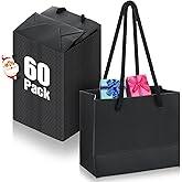 Tobeelec 60 Pcs Thicken Small Gift Bags with Handles, Black Mini Paper Goodie Shopping Bags for Small Business Party Wedding Gift Wrap(4.72 x 2.36 x 3.94 Inch)