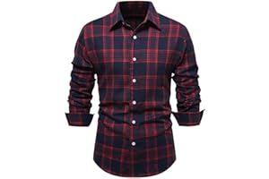 Flannel Shirts for Men Long Sleeve Blouse Button Down Plaid Tops Slim Fit Tshirts Casual Business Shirt Vacation Tees