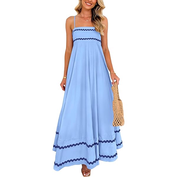 Amazon.com: AmySister Women's Casual Summer Halter Tiered Vacation Beach  Midi Dress with Pockets Azure XS : Clothing, Shoes & Jewelry