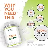 Nu U Nutrition L-Lysine 1000mg 180 Tablets Vegan UK Made 6 Months view 4