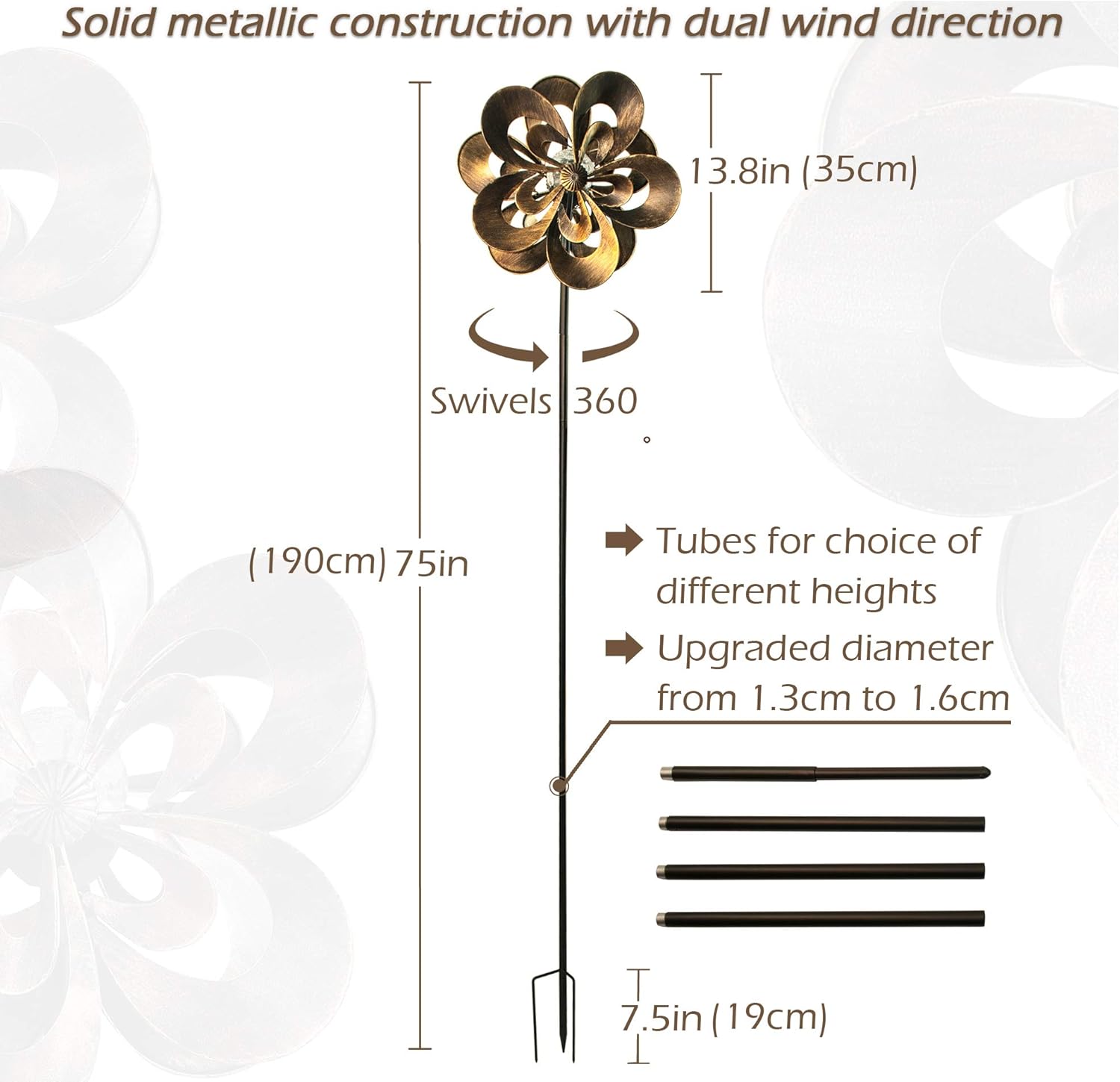 SteadyDoggie Solar Wind Spinner Magnolia Multi-Color Seasonal LED Lighting Solar Powered Glass Ball with Kinetic Wind Spinner Dual Direction for Patio Lawn & Garden : Garden & Outdoor
