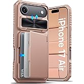 ATATOO for iPhone Air Case with Card Holder (3-5 Cards) & [RFID Blocking] & Slide Lens Cover, Military Grade Protection, Silicone Protective Wallet Cover Case for iPhone Air 2025 6.5", Rose Gold