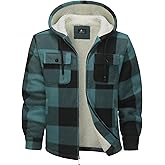 WENTTUO Mens Plaid Full Zip Hoodie Warm Flannel Shirt Jacket Fleece Lined Outerwear Coat with Hood