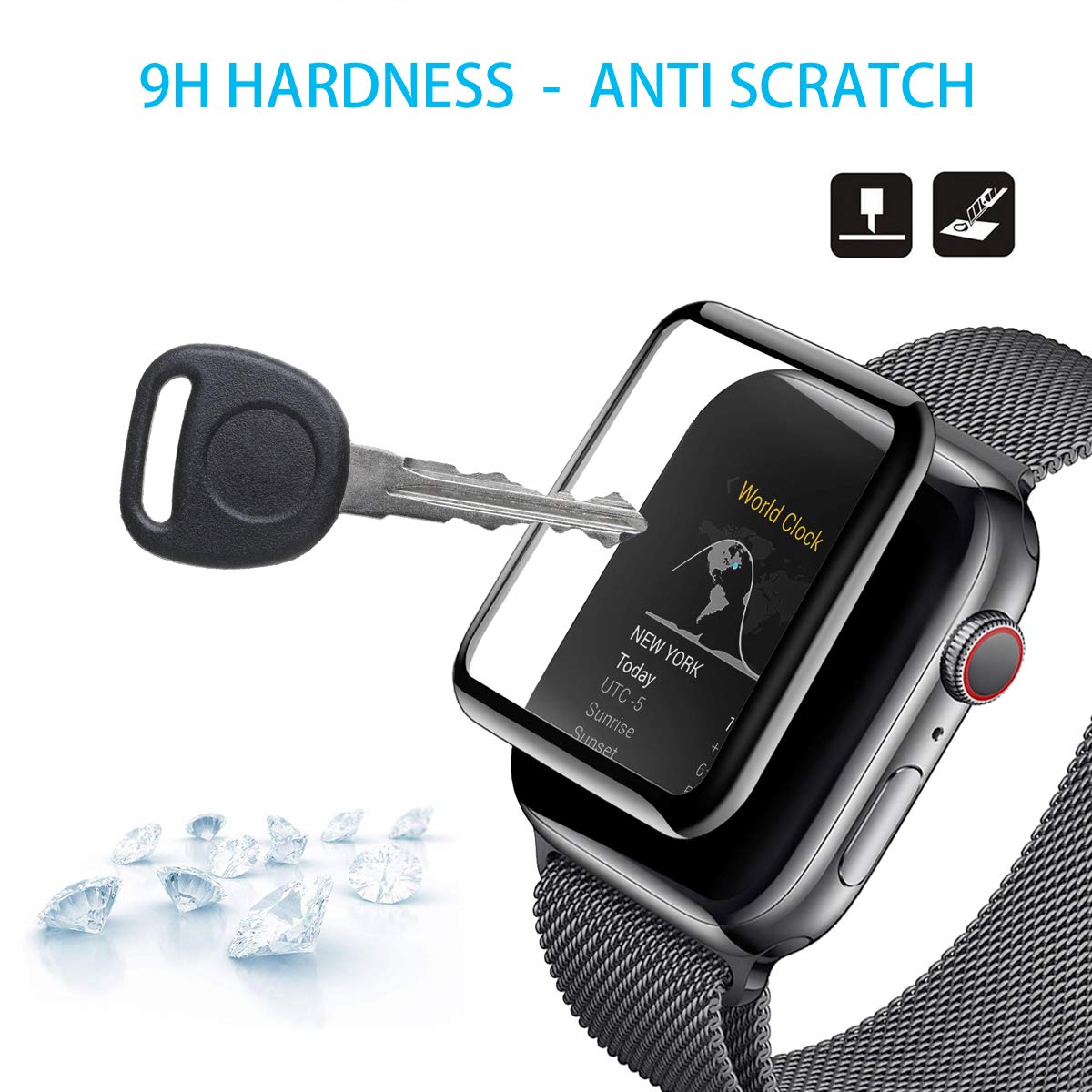 Mercase Apple Watch Screen Protector Series 4 [Full Coverage Protection,ScratchProof,Anti Fingerprint,Bubble-Free,HD Clear,0.25mm Ultra-Thin] 9H Hardness iWatch 44mm Tempered Glass Screen Cover Film