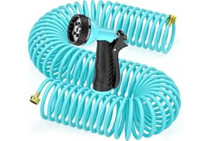 SPECILITE Garden Hose 50 FT, Flexible Water Hose with Nozzle, Collapsible Coiled Hoses Pipe for Boat, Outdoor, Lightweight and No Kink