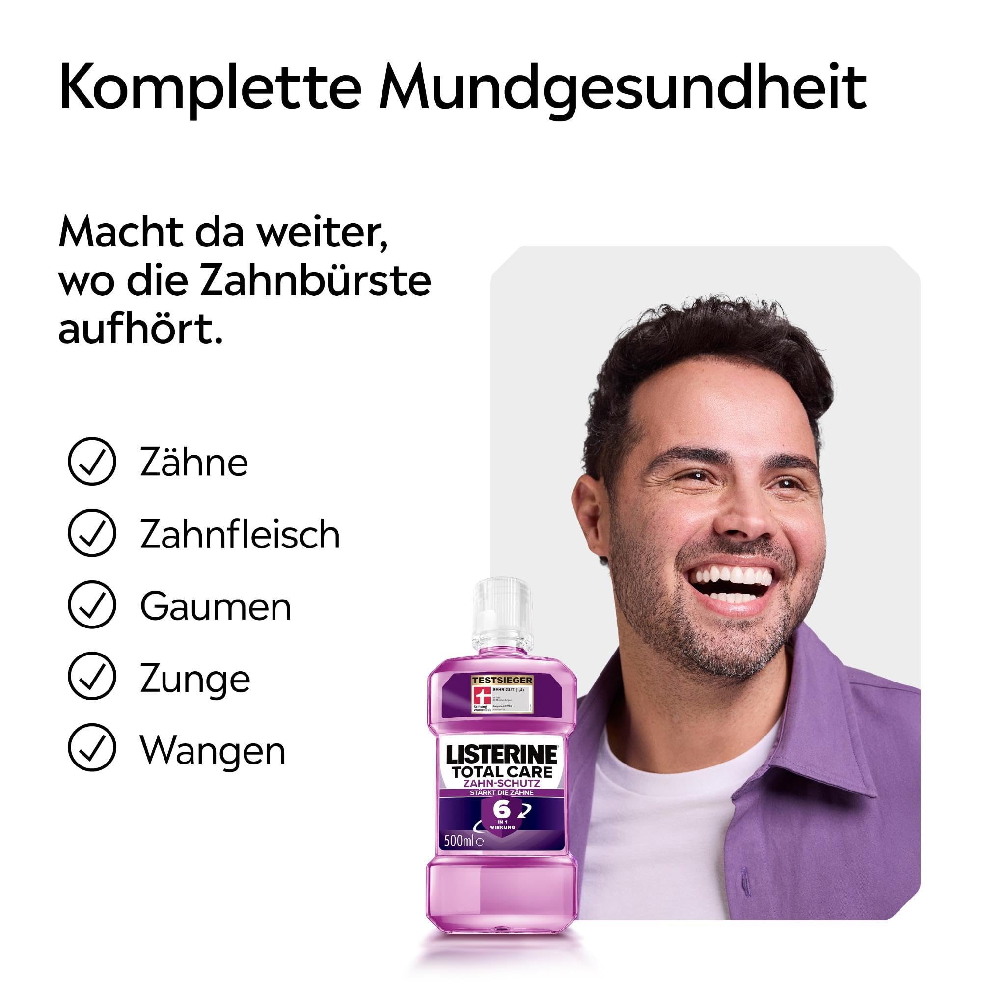 LISTERINE Total Care Zahn-Schutz 6 x 500 ml, schützende Mundspülung gegen Karies mit 6 in 1 Wirkung, antibakterielles Mundwasser schützt vor Zahnfleischproblemen, bis zu 24h frischer Atem 7