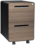 Laura Davidson Furniture Stockpile 2 Drawer Mobile File Cabinet with Lock - Under Desk Metal Filing Cabinet, Legal/Letter File Folders, Wheels and Stationary Feet, Pre-Assembled, Black/Wood