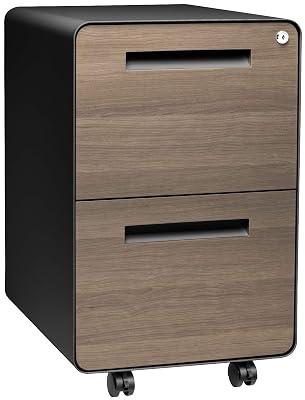Laura Davidson Furniture Stockpile 2 Drawer Mobile File Cabinet with Lock - Under Desk Metal Filing Cabinet, Legal/Letter File Folders, Wheels and Stationary Feet, Pre-Assembled, Black/Wood