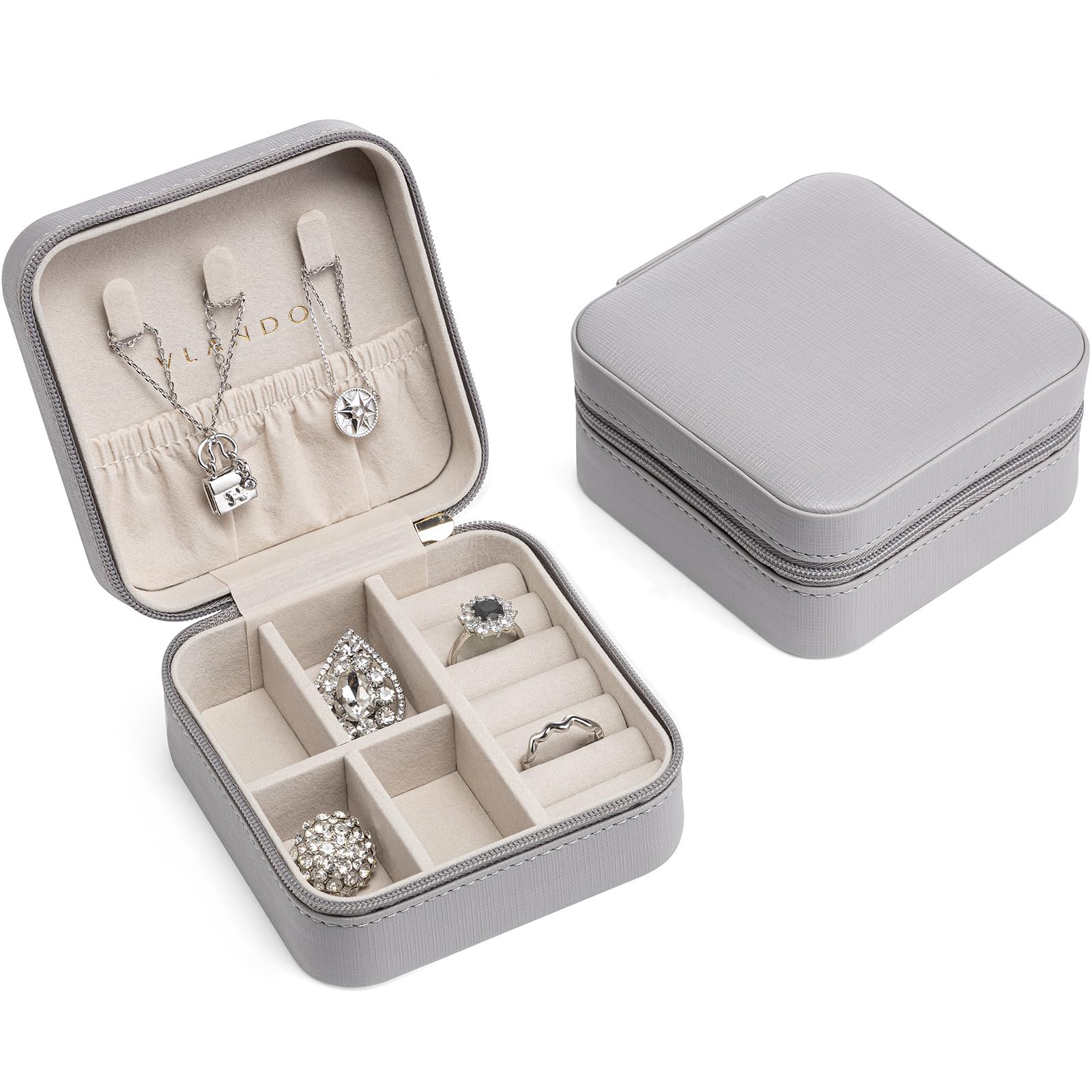 Vlando Women's Jewellery Box, Earrings, Travel Jewellery Case, Leather Jewellery Box for Earrings, Storage, Rings, Delicate Chains, Watches and Lipstick, Clear