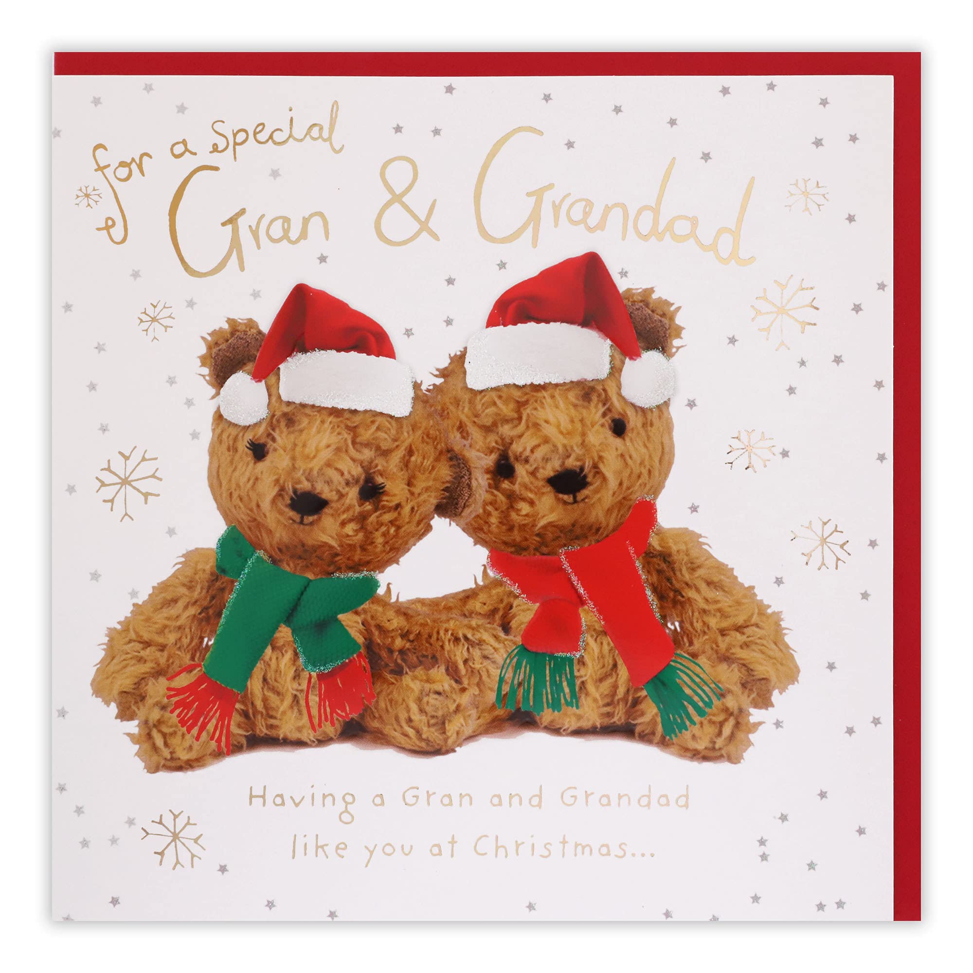 Clintons: Teddies In Hats & Scarf's Gran & Grandad Christmas Card, Multi-Colour, 165 x 165 (1170573)