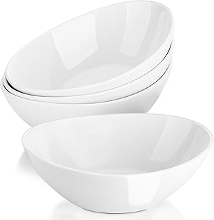 LIFVER Salatschüssel Set Porzellan 1000ml, Müslischale Groß, Suppenschale Keramik, Servierschale für Salat, Beilagen, Suppe, Dessert, 4er Set, Weiß