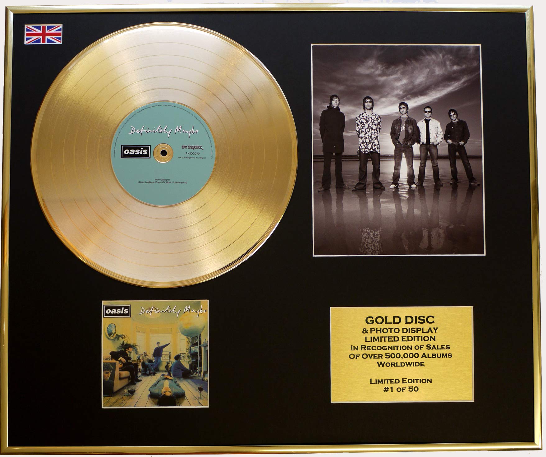 OASIS/CD GOLD DISC/RECORD & PHOTO DISPLAY/LTD. EDITION/COA/DEFINITELY MAYBE