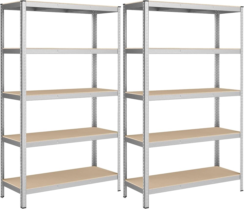SONGMICS 5-Tier Heavy-Duty Shelving Set of 2 60 x 120 x 200 cm Silver GLR060E02