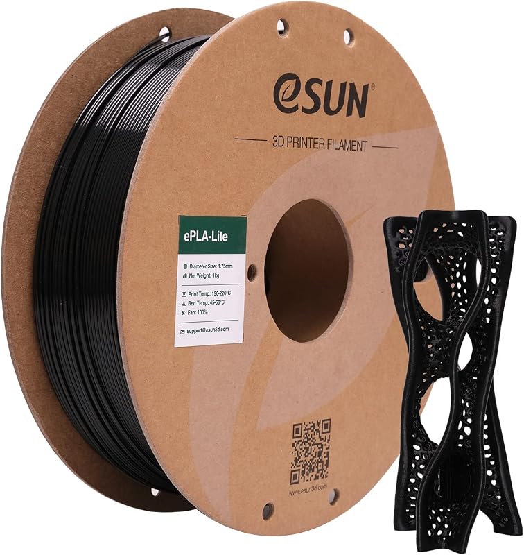 PLA Lite Filament 1.75mm, Modifié Imprimante 3D Filament PLA, Précision Dimensionnelle +/- 0.03mm, 1KG Bobine (2.2 LBS) Filament d'impression 3D pour Imprimante 3D, Noir